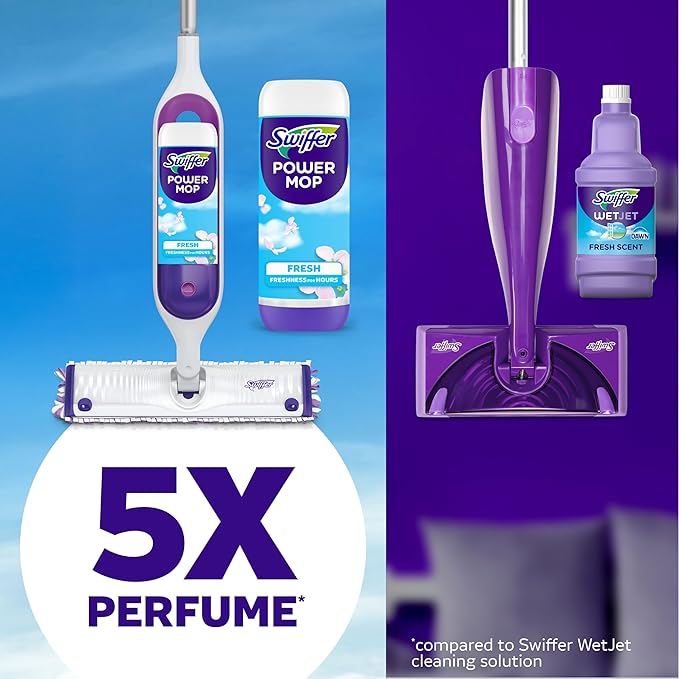 Swiffer PowerMop Multi-Surface Mop Kit for Floor Cleaning, Includes PowerMop, 2 Mopping Pad Refills, 1 Cleaning Solution with Fresh Scent and 2 Batteries