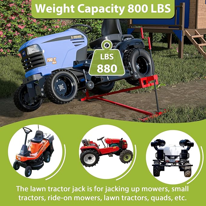 Riding Lawn Mower Lift Jack Lawn Mower Jack Lift with 880 Lbs Weight Capacity Telescopic Maintenance Jack for Lawn mowers and Garden Tractors Red