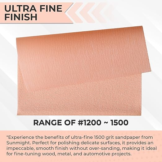 Sunmight 1500G Grip 25 Flexible Sanding Sheets - Premium Aluminum Oxide - Flexible Sandpaper Film Backing - Ceramic Alumina Grit - Sandpaper for Wood, Metal, Plastic & Automotive