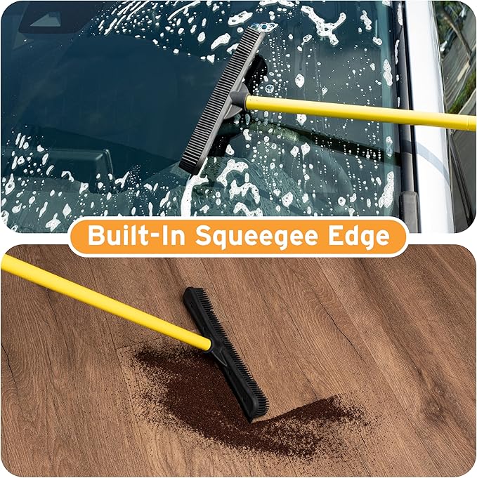 FURemover Original Plus Pet Hair Rubber Broom with Squeegee, with 61" Telescopic Handle for Carpet, Tile and Hardwood