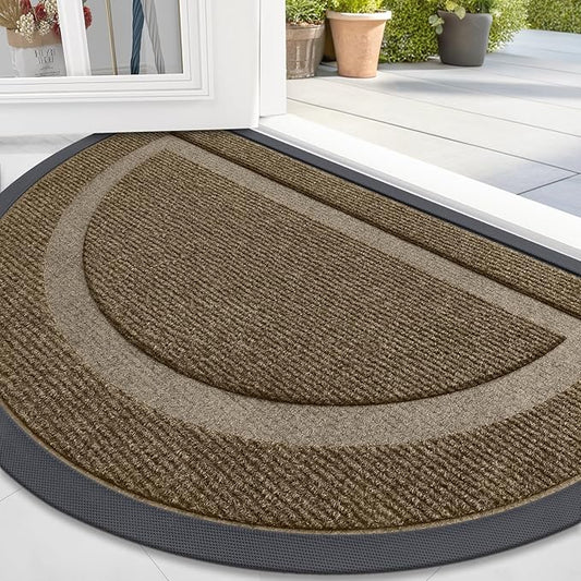 OLANLY Half Circle Door Mat Indoor Outdoor Entrance Welcome, Waterproof All-Season, All-Weather Doormat, Sturdy Natural Rubber, Low Profile, Easy Clean Patio Porch Entryway Mat, 36x24, Brown