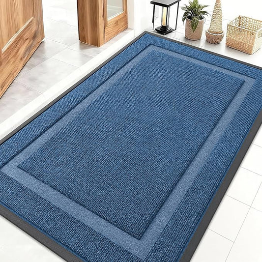 OLANLY Front Door Mat Indoor Outdoor Entrance, Waterproof All-Season, All-Weather Doormat, Sturdy Natural Rubber, Fade Resistant, Low Profile, Easy Clean Patio Porch Entryway Mat, 71x47, Light Blue