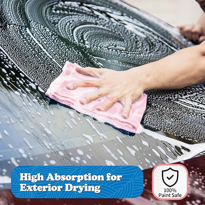 FIXSMITH Microfiber Cleaning Cloth, Shop Towels Bulk, 24 Pack Pink Microfiber Towels for Cars, All-Purpose Absorbent Cleaning Rags, Dust Cloth for Automotive, Mechanic, Garage, Bar, 12 x 11 inch