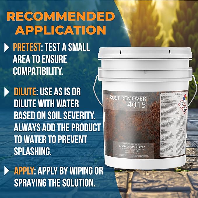 DeckGeneral Rust Remover 4015 All Surface Rust Stain Eliminator, Concrete Cleaner, Effective Oxidation Clean Up for Driveways, Walkways, Swimming Pools, Brick, Pavements and More (5 Gallon)