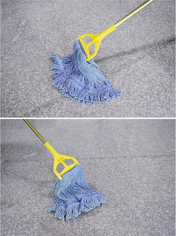 String Mop Heads Replacement Heavy Duty Commercial Grade Blue Cotton Looped End Wet Industrial Cleaning Mop Head Refills (2, Large)
