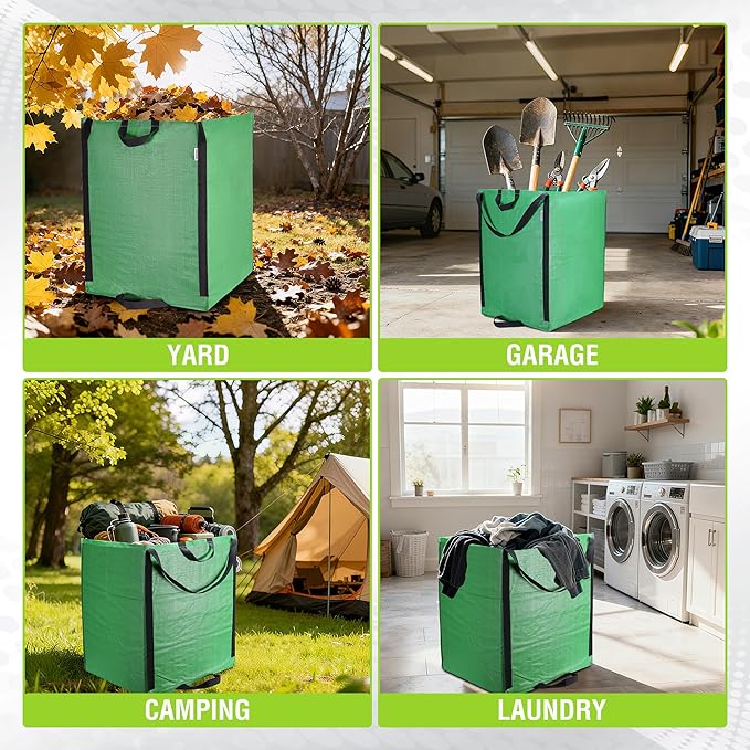 WORKPRO Heavy Duty 72-Gallon Reusable Yard Waste Bags, Self-standing Leaf and Lawn Bags with Reinforced Handles, Garden Waste Bags for Debris, Leaves, Grass, and Outdoor Recycling, Green