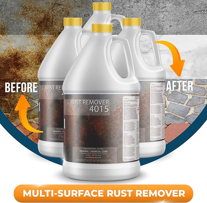 DeckGeneral Rust Remover 4015 All Surface Rust Stain Eliminator, Concrete Cleaner, Effective Rust Clean Up for Driveways, Walkways, Swimming Pools, Brick, Pavements and More (4 Gallon Case)
