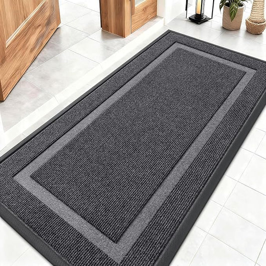 OLANLY Front Door Mat Indoor Outdoor Entrance, Waterproof All-Season, All-Weather Doormat, Sturdy Natural Rubber, Fade Resistant, Low Profile, Easy Clean Patio Porch Entryway Mat, 47x23, Grey
