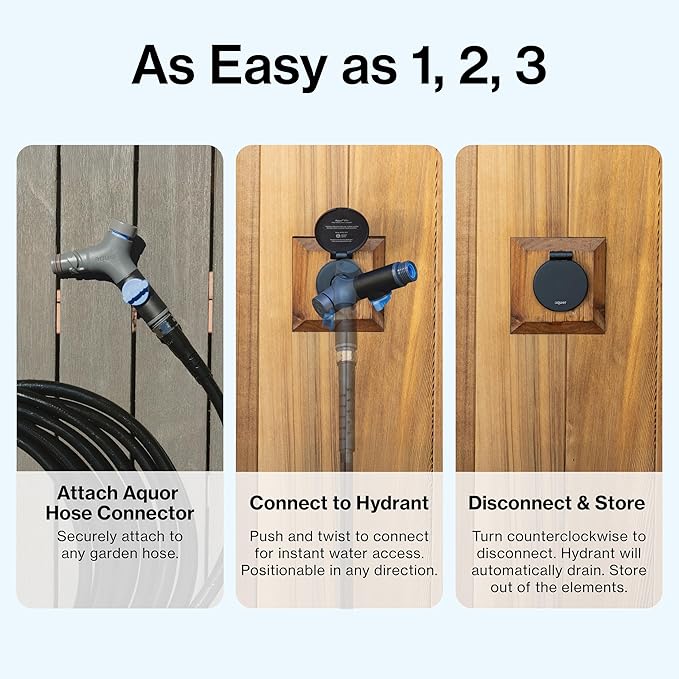 Aquor Comfort Grip VB Hose Connector – Garden Hose Connector with Built-In Vacuum Breaker & Ball Valve, Backflow Prevention, Ergonomic Non-Slip Grip – Slate Gray, Compatible with Aquor Hydrants