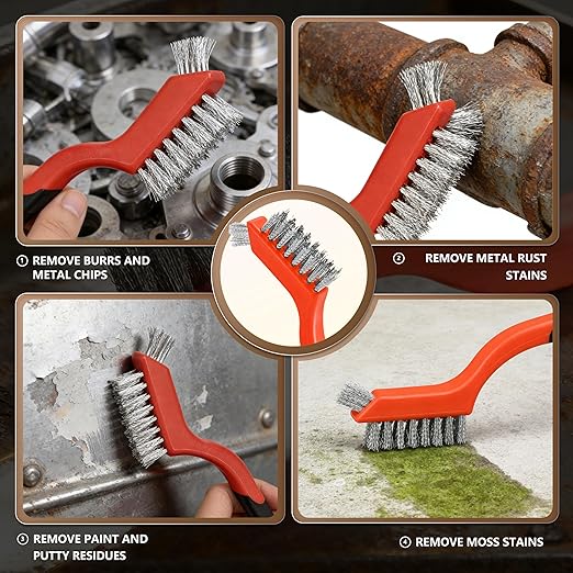 6 Pieces Stainless Steel Wire Brush Set, Stainless Steel Bristles for Cleaning Welding Slag and Rust,Scratch Brush with Mini Head & Hanging Hole for Everyday Cleaning