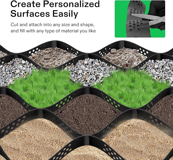 VIVOSUN 3’’ Depth Ground Grid, 9x17 ft, High-Density HDPE Geo Cell, 1885 lbs per sq ft Load, Foldable & Tensile, Easy Installation with Gloves, Perfect for Gardens, Driveways, Pathways, Slopes