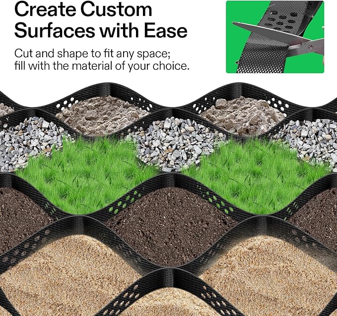 VIVOSUN 2’’ Depth Ground Grid, 6.5 x 17 ft, High-Density HDPE Geo Cell, 1885 lb per sq ft Load, Foldable & Tensile, Easy Installation with Gloves, Ideal for Gardens, Driveways, Pathways, Slopes