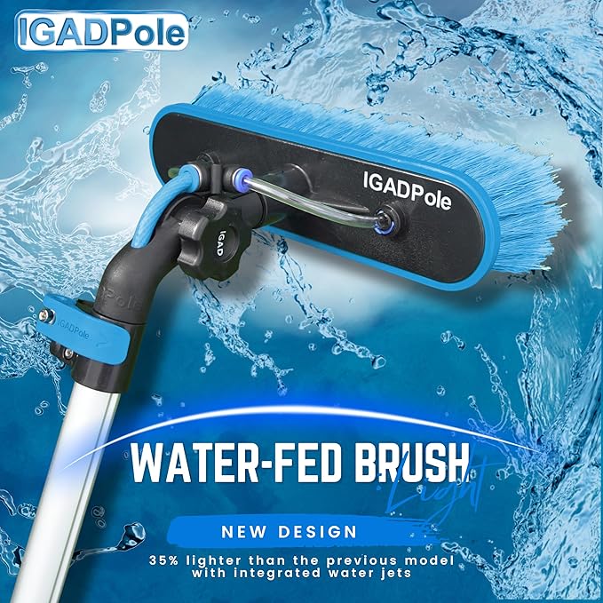 IGADPole 20 FT Water-Fed Washing Kit with Soap-Dispenser, Brush, 10″ Squeegee & Cobweb Duster for Windows, Gutters, Solar Panels & Exterior Walls