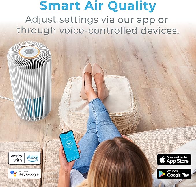 Pure Enrichment PureZone Turbo Smart Air Purifier for Large Rooms (1050 sq. ft. in 30 min.) - 5 Stage Filtration, Smartphone Compatible, Traps Germs, Smoke, & Dust (White)