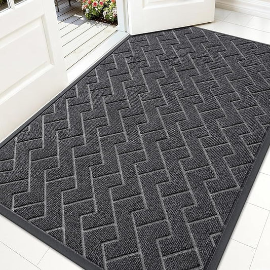 OLANLY Front Door Mat Indoor Outdoor Entrance, Waterproof All-Season, All-Weather Doormat, Sturdy Natural Rubber, Low Profile, Easy Clean Patio Porch Entryway Mat, Herringbone Brick (Grey, 59x35)