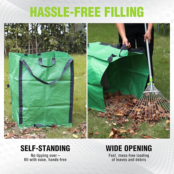 WORKPRO Heavy Duty 72-Gallon Reusable Yard Waste Bags, 3 Pack Self-standing Leaf and Lawn Bags with Reinforced Handles, Garden Waste Bags for Debris, Leaves, Grass, and Outdoor Recycling, Green