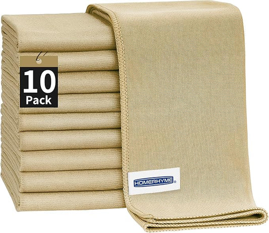 HOMERHYME Microfiber Cleaning Cloth - 10 Pack Glasses Cleaning Cloth, 16" x 14" Window Cleaning Rags, Streak Free Lint Free Polishing Cloths Wipes for Eye Glass, Stainless Steel, Windshield, Beige