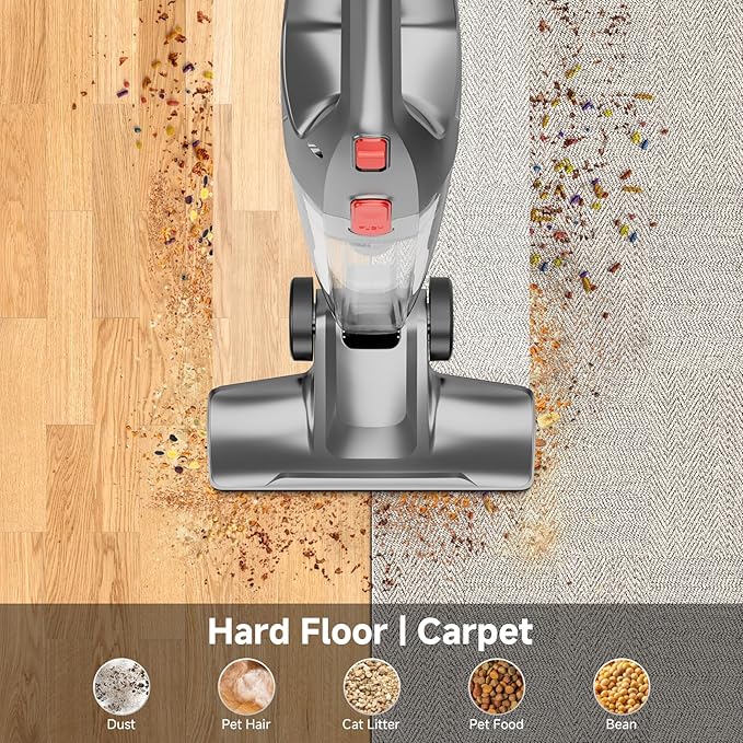 Corded Stick Vacuum Cleaner - Lightweight, Powerful Suction with 450W Motor, 3-in-1 16.4Ft Cord Vacuum Cleaners for Home, Hard Floor, Carpet, Pet Hair Black Gray