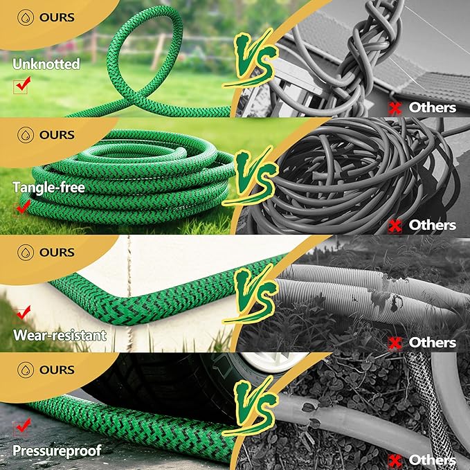 Non-Expandable Garden Hose 25ft, Flexible Water Hose with High-Density Fabric & Leak-Proof Metal Interface, Kink Resistant Wearproof Water Pipe for Gardening, Car Wash, Lawn, Yard