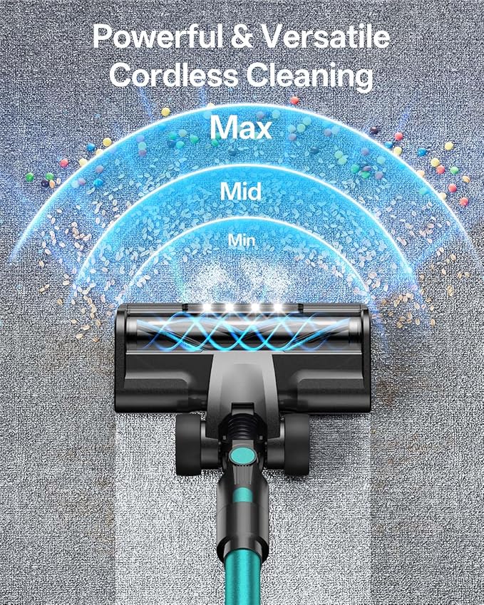 Cordless Vacuum Cleaner, 8-in-1 Cordless Stick Vacuum Cleaner with 3 Suction Modes, Up to 45mins Runtime, Rechargeable, Self-Standing, Vacuum Cleaners for Home Pet Hair Carpet Car Hard Floor, Green