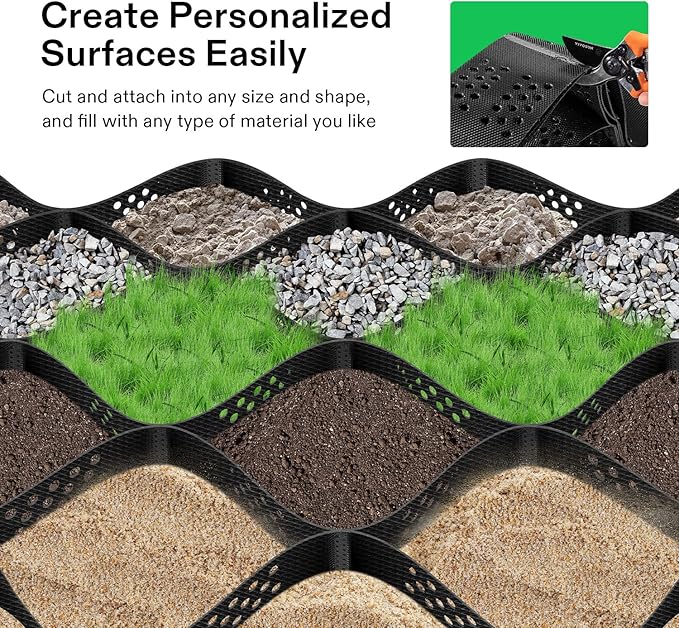 VIVOSUN 4’’ Depth Ground Grid, 9x17 ft, High-Density HDPE Geo Cell, 1885 lbs per sq ft Load, Foldable & Tensile, Easy Installation with Gloves, Perfect for Gardens, Driveways, Pathways, Slopes
