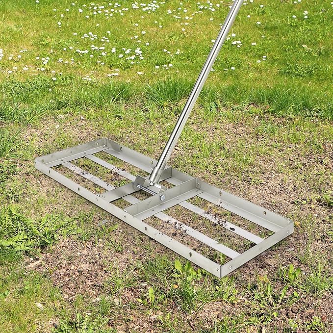 30 Inch Heavy-Duty Hand-Pushed Land Leveler with Stainless Steel Plate, Lawn Leveling Rake & Soil Tool for Leveling Garden/Yard Ground, Sand & Topdressing, Durable Leveling Equipment