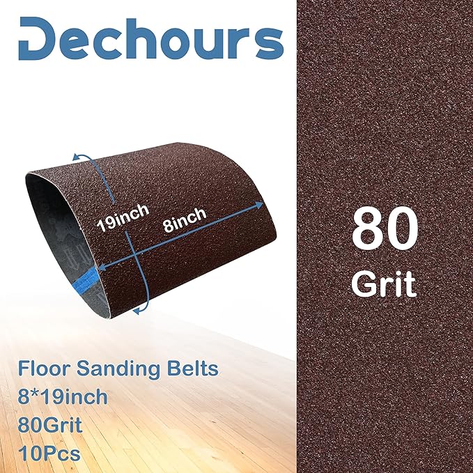 8" x 19" Sanding Belts 80 Grit Sandpaper – 10 Pack Aluminum Oxide for EZ-8 Drum Floor Sander, Durable for Hardwood Floor Refinishing and Woodworking