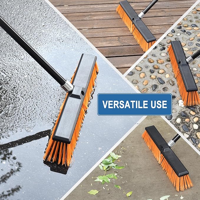 PBHEPJ 24 Inchs Push Broom Outdoor Heavy Duty, Shop Broom with 60" Long Handle for Cleaning Outdoor or Indoor Tile, Garage, Shop, Deck, Concrete, Wood, Stone, Patio Floor, 2 Pack
