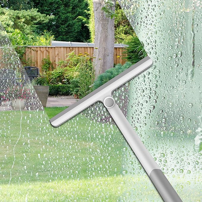 WONDAY Shower Squeegee for Glass Doors, 12" Long Handle Window Squeegee Cleaning Tool, Streak-Free Silicone Blade for Bathroom Mirror, High Windows, Car Windshield (2 Pack,Grey+Green)