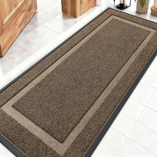 OLANLY Front Door Mat Indoor Outdoor Entrance, Waterproof All-Season, All-Weather Doormat, Sturdy Natural Rubber, Fade Resistant, Low Profile, Easy Clean Patio Porch Entryway Mat, 59x20, Brown