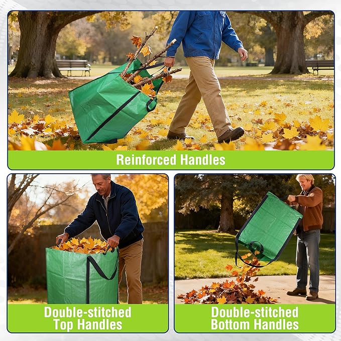 WORKPRO Heavy Duty 72-Gallon Reusable Yard Waste Bags, Self-standing Leaf and Lawn Bags with Reinforced Handles, Garden Waste Bags for Debris, Leaves, Grass, and Outdoor Recycling, Green