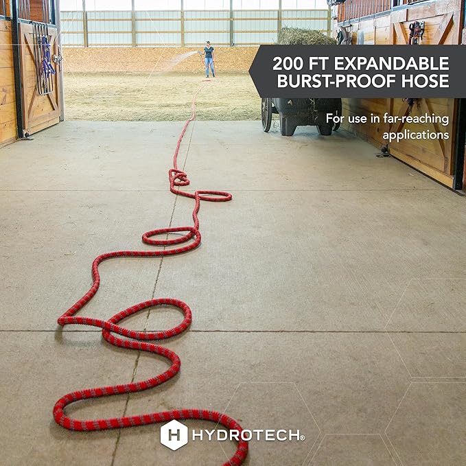 HydroTech 200 ft Expandable Garden Hose - Pro Series, 2x Max Flow, 3/4" No-Kink Flexibility, Lightweight Hose for Lawn, Garden, Car Washing, Deck and Patio Cleaning