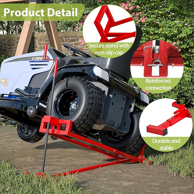 Riding Lawn Mower Lift Jack Lawn Mower Jack Lift with 880 Lbs Weight Capacity Telescopic Maintenance Jack for Lawn mowers and Garden Tractors Red