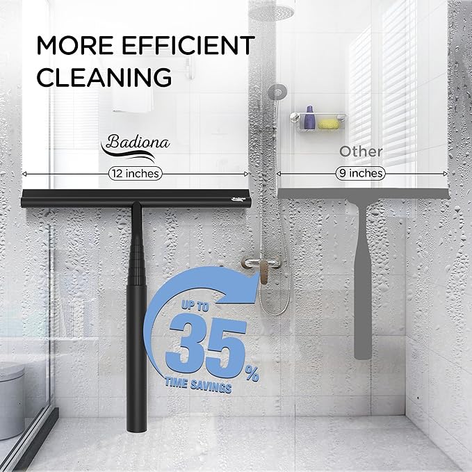 Telescopic Shower Squeegee Black - With Suction Hook & up to 100 cm I Shower squeegee for glass doors Cleaner squiggy for tile and walls Bathroom squeeze for door Long handle sweep & squeegees