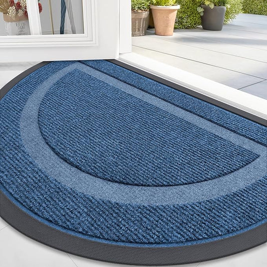 OLANLY Half Circle Door Mat Indoor Outdoor Entrance Welcome, Waterproof All-Season, All-Weather Doormat, Sturdy Natural Rubber, Low Profile, Easy Clean Patio Porch Entryway Mat, 47x23, Light Blue