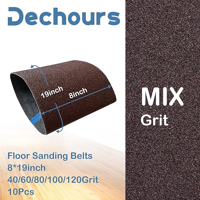 8" x 19" Sanding Belts Assorted Grits 40/60/80/100/120 Sandpaper – 10 Pack Aluminum Oxide for EZ-8 Drum Sander, Ideal for Commercial and Residential Floor Sanding