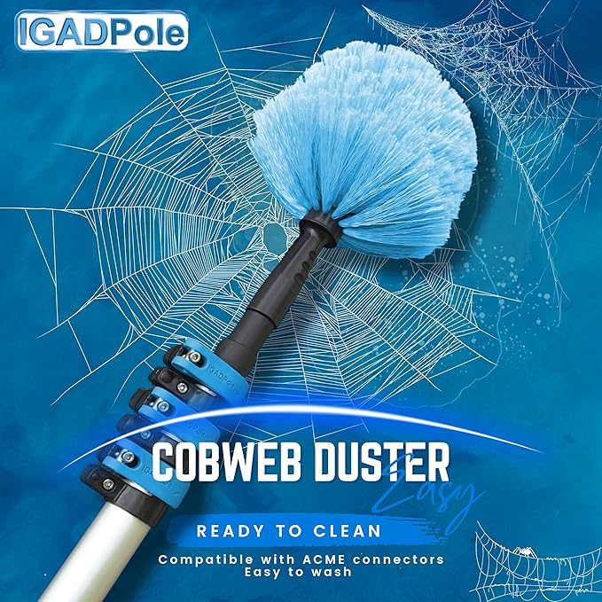IGADPole 24 FT Water-Fed Washing Kit with Soap-Dispenser, Brush, 10″ Squeegee & Cobweb Duster for Windows, Gutters, Solar Panels & Exterior Walls