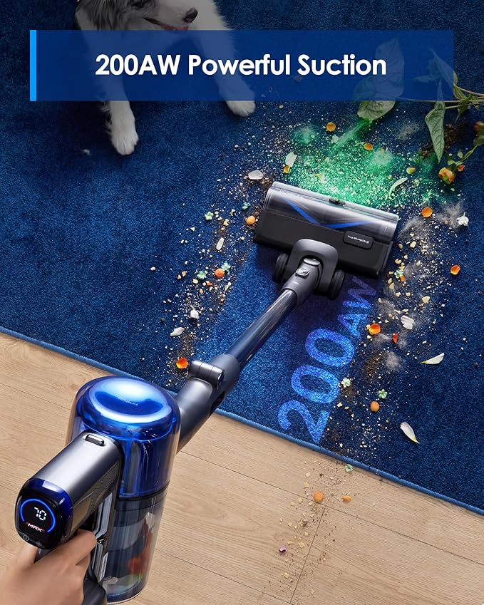 Tineco Pure ONE S70 Cordless Vacuum Cleaner, 200AW Powerful Suction, 3D Sense Pro Cleaning System, 95min Runtime, Zero Tangle Brush,180° Foldable Tube, Stick Vacuum for Pet Hair, Carpet & Hard Floor