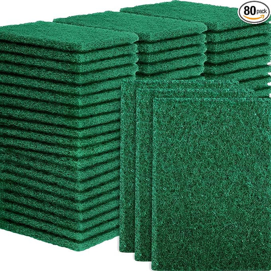 80 Pcs Heavy Duty Scour Pads,Scouring Pads,4 x 5.95 inch Scrubbing Pads for Metal Grills & Kitchen Scrubbers,Non-Scratch Reusable Dish Scrubbing Pads for Kitchen Dishes Sink Bathtub(Green)