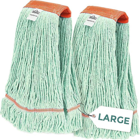 Nine Forty 2-Pack Industrial and Commercial-Grade Looped End Wet Mop Head Refill - Heavy Duty 20 Inch 4-Ply Premium Synthetic Yarn - for Optimal Absorption and Durability - Green (2 Pack, Large)