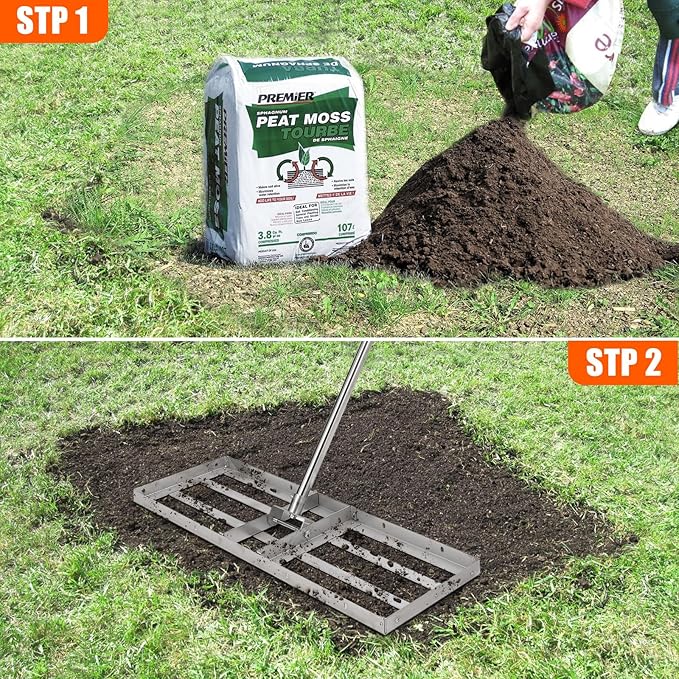 30 Inch Heavy-Duty Hand-Pushed Land Leveler with Stainless Steel Plate, Lawn Leveling Rake & Soil Tool for Leveling Garden/Yard Ground, Sand & Topdressing, Durable Leveling Equipment