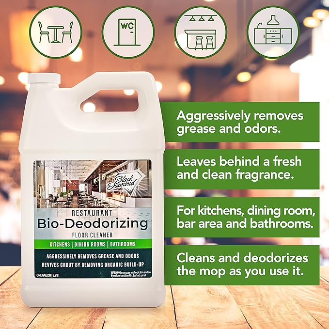 Restaurant Bio-Deodorizing Floor Cleaner Heavy Duty Commercial Concentrated Enzyme Degreaser and Odor Eliminator for Use in Mopping Bathroom, Kitchen, and Dining Room. Removes Grease and Urine Odors