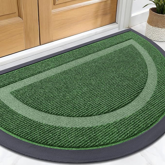 OLANLY Half Circle Door Mat Indoor Outdoor Entrance Welcome, Waterproof All-Season, All-Weather Doormat, Sturdy Natural Rubber, Low Profile, Easy Clean Patio Porch Entryway Mat, 29.5x17, Green