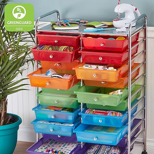 ECR4Kids 20-Drawer Mobile Organizer, Storage Cart, Assorted