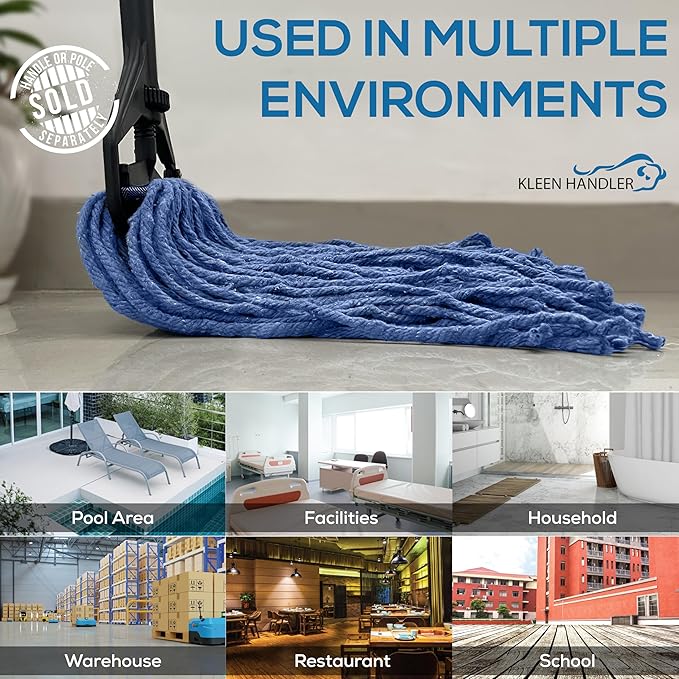 Pack of 24 Cut End Blended Mop Head Replacement, 1.25-inch Universal Headband, Wet Mop Refills, Blue, 16 Oz