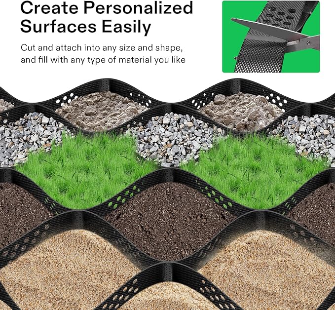 VIVOSUN 2’’ Depth Ground Grid, 9x17 ft, High-Density HDPE Geo Cell, 1885 lbs per sq ft Load, Foldable & Tensile, Easy Installation with Gloves, Perfect for Gardens, Driveways, Pathways, Slopes