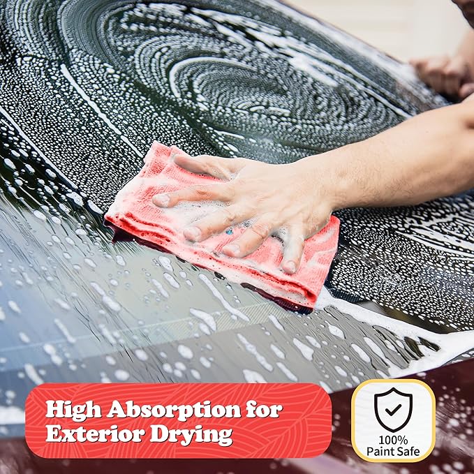 FIXSMITH Microfiber Cleaning Cloth, Shop Towels Bulk, 24 Pack Red Microfiber Towels for Cars, All-Purpose Absorbent Cleaning Rags, Dust Cloth for Automotive, Mechanic, Garage, Bar, 12 x 11 inch