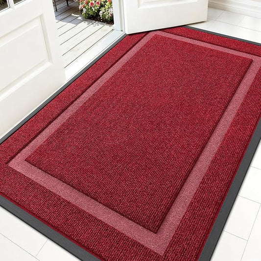 OLANLY Front Door Mat Indoor Outdoor Entrance, Waterproof All-Season, All-Weather Doormat, Sturdy Natural Rubber, Fade Resistant, Low Profile, Easy Clean Patio Porch Entryway Mat, 59x30, Wine Red