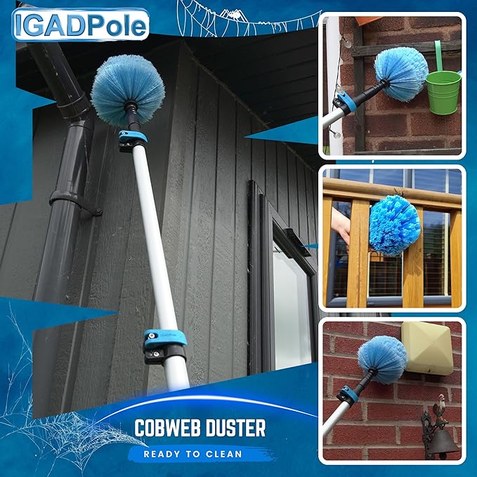 IGADPole 12 FT Water-Fed Washing Kit with Soap-Dispenser, Brush, 10″ Squeegee & Cobweb Duster for Windows, Gutters, Solar Panels & Exterior Walls