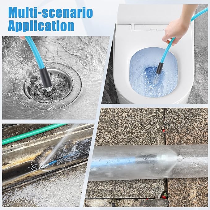 RIDGE WASHER Sewer Jetter Kit for Pressure Washer 50FT, 3600 PSI Drain Cleaning Hose with Short Pressure Washer Gun, 1/4 Inch NPT Corner, Rotating and Button Nose Sewer Jetting Nozzle